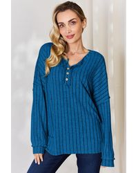 TRUEDAMES - Full Size Ribbed Half Button Long Sleeve T-Shirt - Lyst