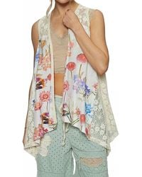 Pol - Sleeveless Printed Woven Lace Detail Vest - Lyst