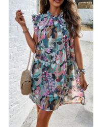 TRUEDAMES - Floral Print Elegant Sleeveless Ruffle A Line Dress - Lyst