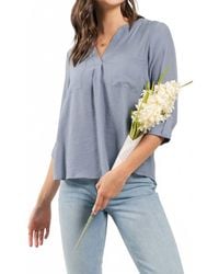 Blu Pepper - Split Neck Back Button Three Quarter Tab Sleeve Top - Lyst