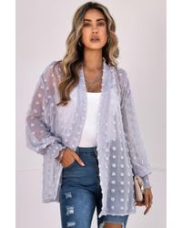 TRUEDAMES - Polka Dot Kimono Loose Front Open Top - Lyst