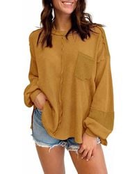 Shewin - Waffle Crinkle Patchwork Long Sleeve Top - Lyst