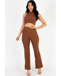 TRUEDAMES - Ribbed Mock Neck Crop Tank Top & Bootcut Pants Set - Lyst