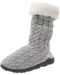 Muk Luks - Tabbi Toggle Faux Fur Cable Knit Bootie Slippers - Lyst