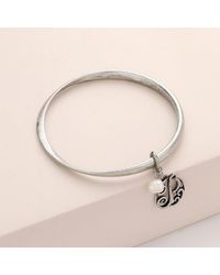 Fashnzfab - P- Initial Monogram Pearl Charm Bangle Bracelet Burnished - Lyst