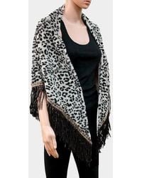 TRUEDAMES - Leopard Pattern Fur Square Shawl Scarf Open Poncho With Suede Fringes - Lyst