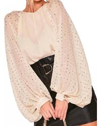 Vine & Love - Sequin Long Balloon Sleeve Crinkle Chiffon Blouse - Lyst