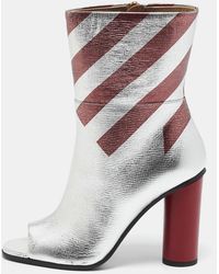 Anya Hindmarch - Burgundy Stripe Leather Peep Toe Ankle Boots - Lyst