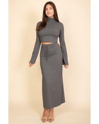 TRUEDAMES - Fashnzfab Mock Neck Bell Sleeve Crop Top & Maxi Skirt Set - Lyst