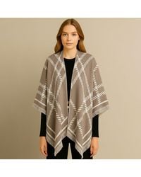TRUEDAMES - Check Pattern Print Ruana Poncho - Lyst