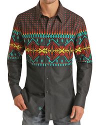 Panhandle - Rock & Roll Long Sleeve 2 Pocket Border Woven Snap Shirt - Lyst