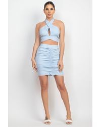 Fashnzfab - Cross Halter Top & Ruched Skirts Set - Lyst