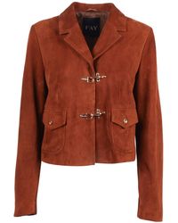 Fay - Cropped Suede Jacket With Tailored Collar And Unique Fastenings - Lyst