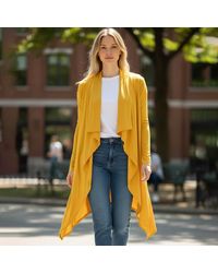 TRUEDAMES - Open Front Draped Long Solid Cardigan - Lyst