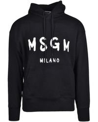 MSGM - Cotton Hoodie With Bold Graphic Print And Kangaroo Pocket - Lyst