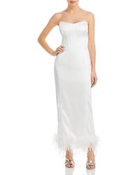 Aqua - Faux Feather Trim Midi Cocktail And Party Dress - Lyst