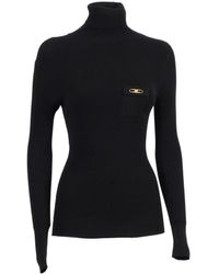 Elisabetta Franchi - Fitted Turtleneck Top With Ribbed Texture And Accents - Lyst