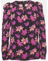 Maje - Floral Print Crepe Puff Sleeve Blouse - Lyst