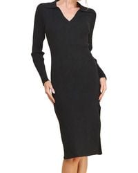 Allie Rose - Ribbed V Neck Collar Long Sweater Dress - Lyst