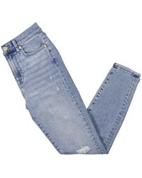 7 For All Mankind - High Rise Distressed Skinny Jeans - Lyst