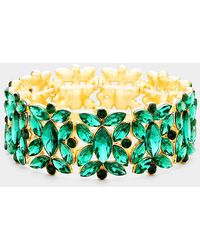 Fashnzfab - Marquise Floral Oval Crystal Cluster Stretch Evening Bracelet Emerald - Lyst