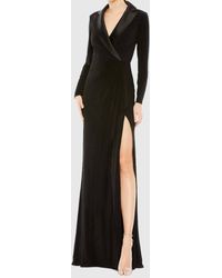 Ieena for Mac Duggal - Long Sleeve Tuxedo Gown - Lyst