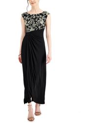 Connected Apparel - Metallic Embroidered Evening Dress - Lyst