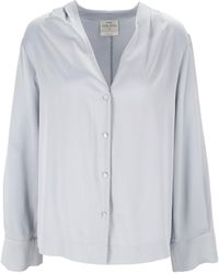 forte_forte - Chic V-Neck Button-Down Silk-Satin Shirt - Lyst