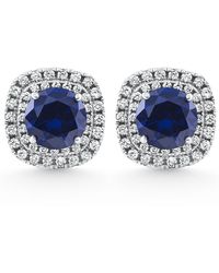 Pompeii3 - 2.65ct Cushion Halo Blue Sapphire Diamond Studs 14k White Gold Earring Lab Grown - Lyst