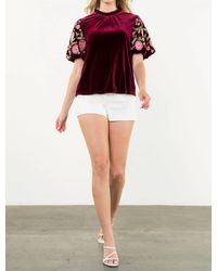 Thml - Embroidered Velvet Puff Sleeve Top - Lyst