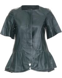Marni - Dark Nappa Lamb Leather Panelled Ruffled Peplum Jacket It38 Xs - Lyst