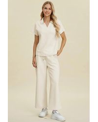 TRUEDAMES - Full Size Collared Neck Short Sleeve Top And Pants Set - Lyst