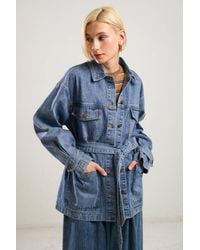 TRUEDAMES - Breathtaking Charm Denim Midi Jacket - Lyst
