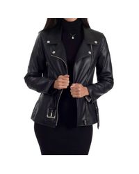 Nine West - Faux Leather Belted Biker Jacket - Lyst