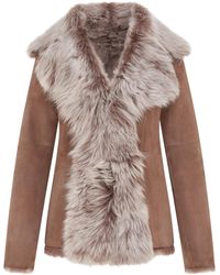 Infinity Leather - Taupe Sheepskin Toscana Shearling Suede Leather Jacket - Lyst