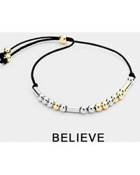 Fashnzfab - Believe Message Morse Code Adjustable Cinch Pull Tie Bracelet, Two Tone - Lyst
