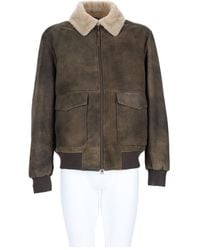 Colamarino - Suede Bomber Jacket With Plush Shearling Collar And Vintage Appeal - Lyst