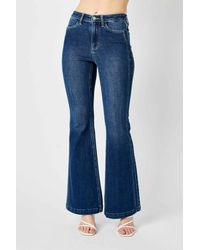 Judy Blue - High Waist Angled Side Detail Flare Denim Jeans - Lyst