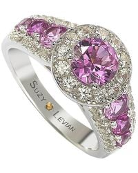 Suzy Levian - Sterling 3 3/5Ct Tgw Sapphire And Diamond Accent Engagement Ring - Lyst