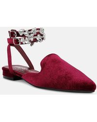Rag & Co - Salome Burgundy Embellished Ankle Strap Velvet Mules - Lyst