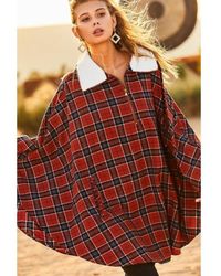 TRUEDAMES - Mock Neck With Zipper Contrast Inside Front Pocket Plaid Poncho - Lyst