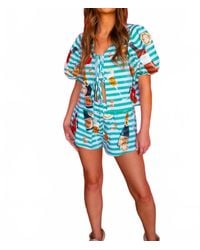 Queen Of Sparkles - Stripe Cotton Mimosa Icon Poof Sleeve Tie Top - Lyst