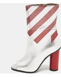 Anya Hindmarch - Burgundy Stripe Leather Peep Toe Ankle Boots - Lyst