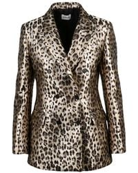 P.A.R.O.S.H. - Metallic Lamé Double-Breasted Jacket With Leopard Print Design - Lyst