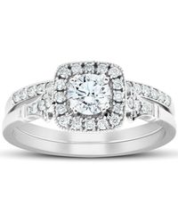 Pompeii3 - .75 Ct Cushion Halo Diamond Engagement Wedding Ring Set Lab Grown - Lyst