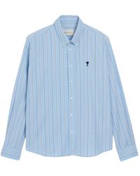 Ami Paris - Light Striped Button-Up Shirt With Classic Collar - Lyst