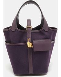 Hermès - Raisin/cassis Toile Goeland And Swift Leather Cargo Picotin Lock 18 Bag - Lyst