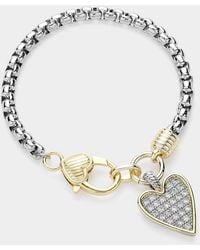 Fashnzfab - 14K Plated Cz Stone Paved Heart Charm Pointed Bracelet Two Tone - Lyst