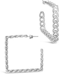 Sterling Forever - Square Cuban Link Hoops - Lyst
