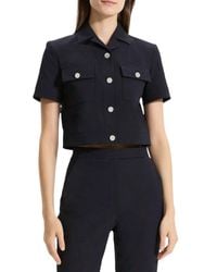 Theory - Seersucker Cropped Short Sleeve Jacket - Lyst
